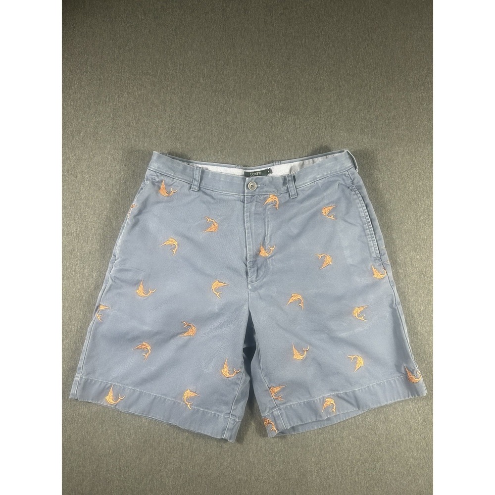 J.Crew Men's Blue ChinoShorts with Orange MarlinEmbroidery Size 32